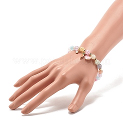 Bracciale elasticizzato con perline rotonde color caramella con ciondolo a forma di carota a forma di cuore da donna&nbsp;BJEW-JB07636-03