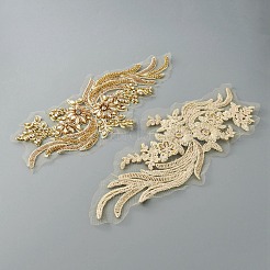 Хвост феникса узор стеклянные стразы и сетчатая основа ткани ручная вышивка ткань пришить аппликации&nbsp;PATC-WH0009-02C