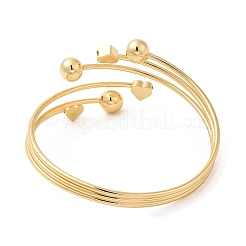 Женский латунный браслет в форме стойки с круглым открытым манжетом и латунным сердечком BJEW-M298-07G