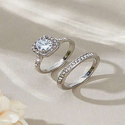 1 комплект колец из цинкового сплава и стекла для женщин&nbsp;RJEW-LP0001-25