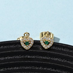 Серьги-гвоздики в форме сердца из латуни с микропаве из циркония EJEW-K267-31G