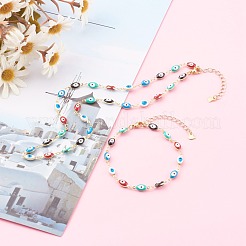 Латунная эмаль сглаз звено цепи браслеты и ожерелья комплекты украшений SJEW-JS01185