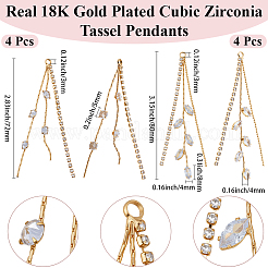 8 шт. 2 стиля латунные микропаве прозрачные кубические цирконии кисточки цепи большие подвески&nbsp;KK-BBC0020-75