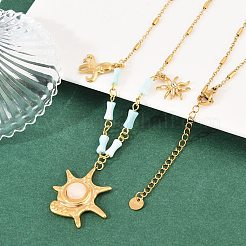 Подвеска в форме осьминога из нержавеющей стали 304 с кристаллами горного хрусталя и кошачьим глазом в форме раковины&nbsp;NJEW-K252-11G