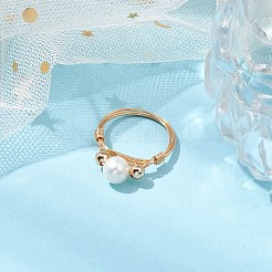 Кольца на палец с круглым натуральным культивированным пресноводным жемчугом RJEW-JR00698