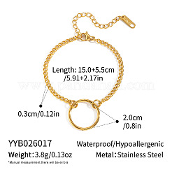 Braccialetti da donna con ciondolo ad anello e catena intrecciata in acciaio inossidabile 304&nbsp;IP0697-2