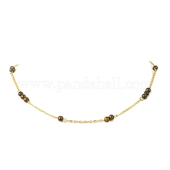 Collane da donna con catena a maglie in ottone e perline rotonde in pietra naturale mista da 5 mm&nbsp;NJEW-JN06378