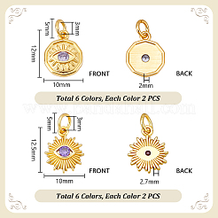 24 шт. 12 стиля латунные подвески с микропаве и кубическим цирконием&nbsp;KK-PH0012-97