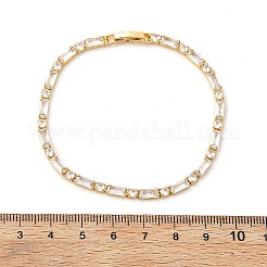 Браслеты из латуни с прозрачным фианитом в форме прямоугольника и плоских круглых звеньев BJEW-YWC0002-02G