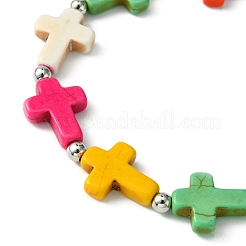 Bracelets extensibles en perles de croix turquoise synthétiques&nbsp;BJEW-TA00399