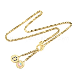 Collar con colgante de letra y ojo de acero inoxidable 304 con baño de iones (IP) y esmalte azul.&nbsp;STAS-Z102-01G-D