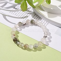 Натуральный зеленый лодолит кварц/садовый кварц круглый эластичный браслет из бисера BJEW-JB08919-02