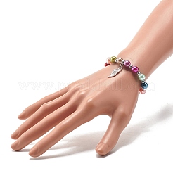 Эластичный браслет из бисера с искусственным жемчугом и подвеской в виде капли для детей BJEW-JB07638