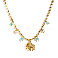 Подвеска в форме ракушки из нержавеющей стали с прозрачным кубическим цирконием и кисточкой из окрашенных ракушек для женщин ZN3390