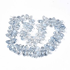 メッキガラスビーズ連売り  パール光沢メッキ  葉  ライトスチールブルー  6x12.5x4.5mm  穴：0.9mm  約100個/連  14.17インチ〜15.35インチ（36~39cm）&nbsp;EGLA-S188-26-A01