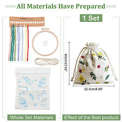Kit di ricami per borsa in tessuto di lino con coulisse e motivo floreale fai da te&nbsp;DIY-WR0001-76