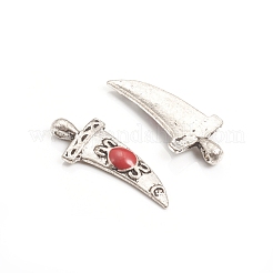 合金エナメルチャーム  短剣  アンティークシルバー  レッド  27x11x3mm  穴：1.6mm&nbsp;ENAM-F112-01AS-B