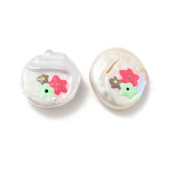 Плоские круглые эмалевые бусины из натурального культивированного пресноводного жемчуга BSHE-G028-01A