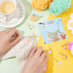 Маркеры петель с замком подвеска кошка/сакура из сплава эмали HJEW-PH01867