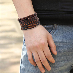 4шт 4 стиля плетеные браслеты из искусственной кожи pu наборы BJEW-CL0001-13A