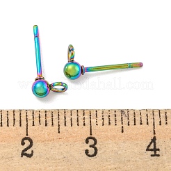 イオンプレーティング（IP）304ステンレススチールスタッドピアス金具  ラウンド  虹色  13x3x3mm  穴：1.6mm  ピン：10x0.8mm&nbsp;STAS-O004-10H-RC