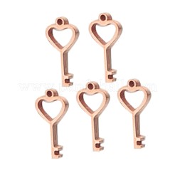 PVD真空メッキ304ステンレススチールチャーム  レーザー切断  艶出し  キー  ローズゴールド  13x6.5mm  穴：1mm&nbsp;STAS-WH0016-04-RG01