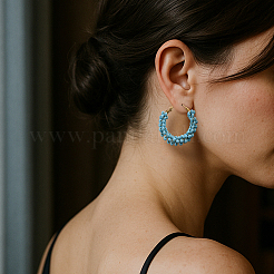 3 пара серег-колец из двухцветного сплава стеклянных бусин&nbsp;EJEW-GO0007-005B