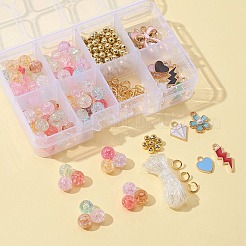 DIYキャンディーカラーブレスレット作りキット  アクリル＆ABSプラスチックビーズを含む  ライトニング ボルト & ハート & スター & さくら合金エナメル ペンダント  ミックスカラー  293個/箱&nbsp;DIY-FS0002-98