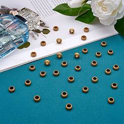 304ステンレススチールビッグホールビーズ  テクスチャ  ロンデル  ゴールドカラー  8x4mm  穴：5mm  50個/箱&nbsp;STAS-SZ0001-85G