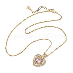 Collier pour femme avec pendentif cœur en laiton pavé de zirconiums roses et chaîne gourmette en laiton&nbsp;NJEW-JN06484-02