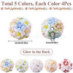 20 шт. 5-цветные светящиеся бусины-цветы из полимерной глины со стразами RESI-SC0005-56