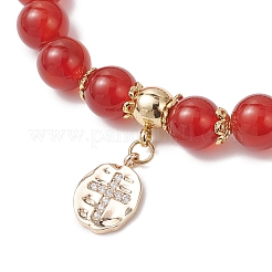 Женские браслеты из круглых бусин натурального сердолика толщиной 8.5 мм BJEW-JB12260-01