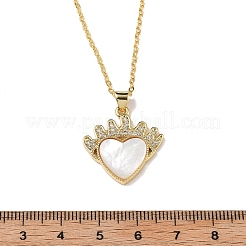 Женские ожерелья с подвеской в виде сердца из латуни с микропаве из прозрачных кубических цирконий и натуральных белых ракушек&nbsp;NJEW-R027-02G