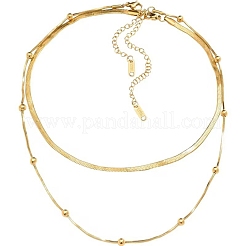 Двухслойные ожерелья из нержавеющей стали 304 с цепочками-спутниками и узором «елочка» BJEW-K257-05G