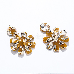 合金アクリルフラワーダングルスタッドピアス  ゴールドカラー  ダークチソウ  54x33mm&nbsp;FS-WGB48A6-01