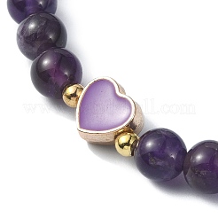 Braccialetti elasticizzati con perline rotonde di ametista naturale&nbsp;BJEW-JB09881-01