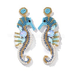 Серьги-гвоздики из стеклянных бусин в виде морского конька EJEW-S273-01