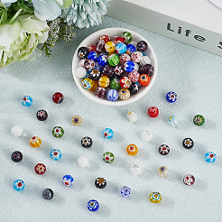 3 нити круглых стеклянных бусин миллефиори ручной работы&nbsp;LAMP-LT0001-16D