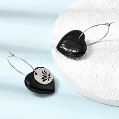 Boucles d'oreilles créoles en obsidienne naturelle et acier inoxydable 304 pour femmes&nbsp;EJEW-G475-02P-05
