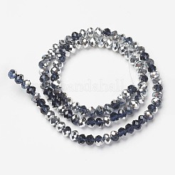 電気メッキ透明ガラスビーズ連売り  半分銀メッキ  多面カット  ロンデル  プルシアンブルー  2.5x2mm  穴：0.4mm  約144個/連  29cm&nbsp;EGLA-A034-T1mm-M19