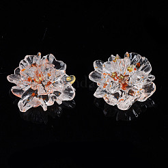 クリア樹脂カボション  201個のステンレススチールビーズ付き  花  ミックスカラー  24x22x10mm&nbsp;X-CRES-N030-002