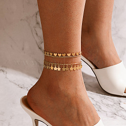 Двухслойные браслеты для щиколотки из сплава с кисточками в виде цветов и сердец для женщин&nbsp;FS-WGDC043-01