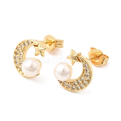 Серьги-гвоздики из латуни с микро-паве и прозрачным кубическим цирконием&nbsp;EJEW-A135-31G