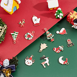 48本12スタイルアロイエナメルペンダント  クリスマスのために  混合図形  ライトゴールド  ミックスカラー  18~29x12~19x1~3.5mm  穴：1.6~2.5mm  4個/スタイル&nbsp;ENAM-SC0002-67