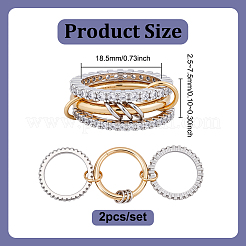 2 шт. 3-слойные латунные кольца со стразами для женщин RJEW-UN0003-09