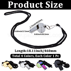 4 pz 4 colori 304 acciaio inossidabile fischietto ciondolo collane cordino nero&nbsp;NJEW-GF0001-25