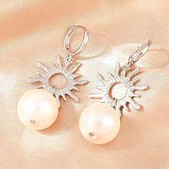 Orecchini a cerchio in ottone a forma di sole&nbsp;EJEW-Z164-13P