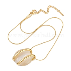Ожерелья с плоским круглым кулоном из нержавеющей стали 304 и кошачьего глаза для женщин NJEW-V008-03G