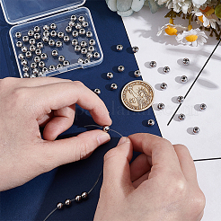 80 шт. круглые бусины из нержавеющей стали 304 с швом&nbsp;STAS-UN0063-62C-P