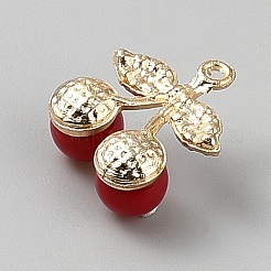 合金プラスチックペンダント  チェリー  ゴールド  ラインストーン付き  レッド  20x18x9.5mm  穴：1.6mm&nbsp;FIND-WH0366-283G